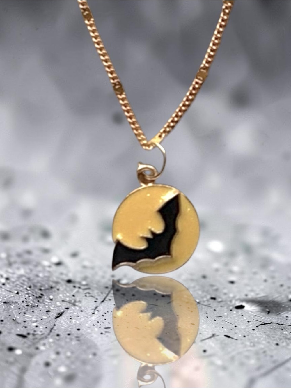 Bat Halloween Yellow, Gold, & Black Pendant Necklace